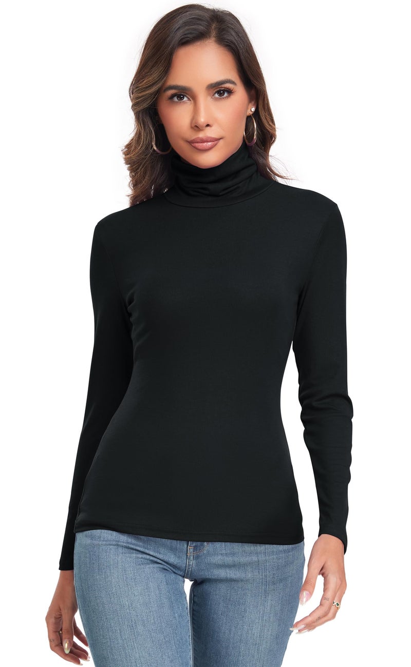 Qaffier Women's Turtleneck Long Sleeve Shirts Fall Fashion Basic Layering Slim Fit Soft Thermal Underwear Tops Black Large - Image 3