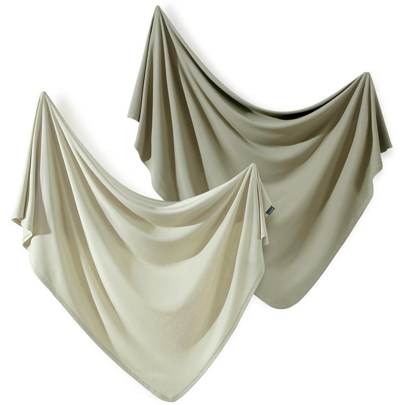 GRSSDER 2 Pack Newborn Swaddle Blanket, Ultra Soft Stretchy Jersey Knit Extra Large Size 33 x 44 Receiving Blankets for Easy Swaddling Baby Snug and Cozy - Image 1