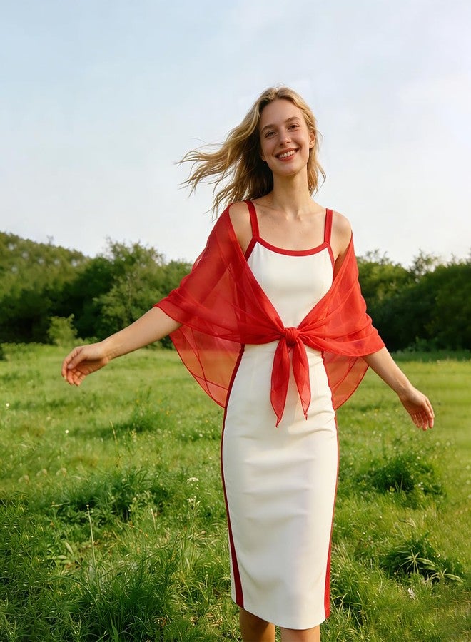 SRLLBBY Chiffon Shawls and Wraps，Lightweight Soft Summer Silky Scarf for Wedding Evening Dresses Dating Prom Travel Beach Ball, Red, One size - Image 3
