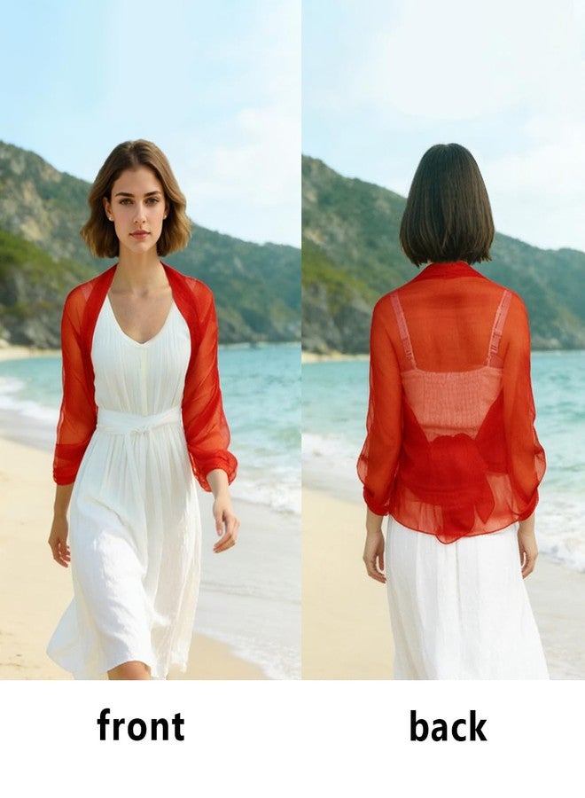 SRLLBBY Chiffon Shawls and Wraps，Lightweight Soft Summer Silky Scarf for Wedding Evening Dresses Dating Prom Travel Beach Ball, Red, One size - Image 4