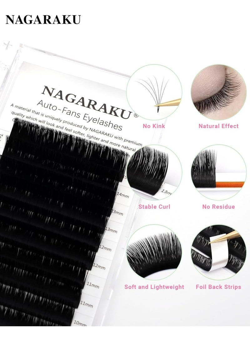 NAGARAKU Easy Fan Lashes 2D~20D Self-Fan Automatic Bloom Bouquet Eyelash Extension Russian Natural Volume Technique Touffe Lashes Easy Unfold Easy Fanning Eyelash Black (0.03C 8-15mm) - Image 2