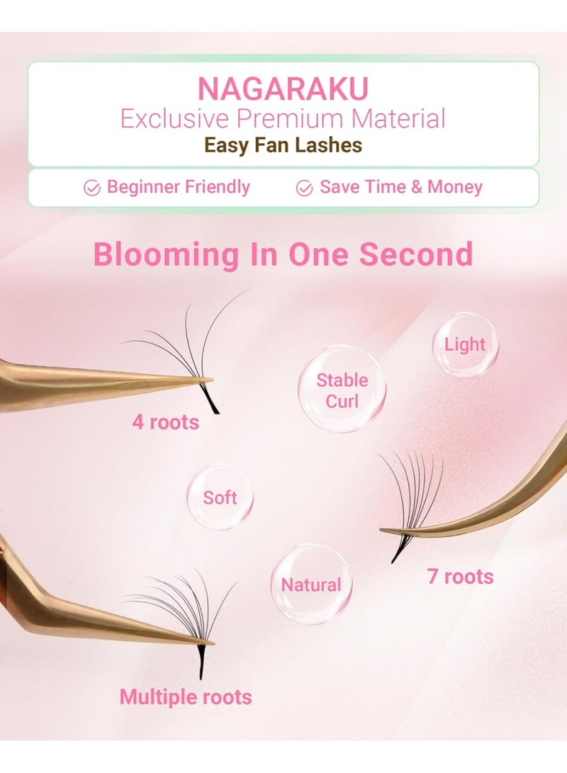 NAGARAKU Easy Fan Lashes 2D~20D Self-Fan Automatic Bloom Bouquet Eyelash Extension Russian Natural Volume Technique Touffe Lashes Easy Unfold Easy Fanning Eyelash Black (0.03C 8-15mm) - Image 5