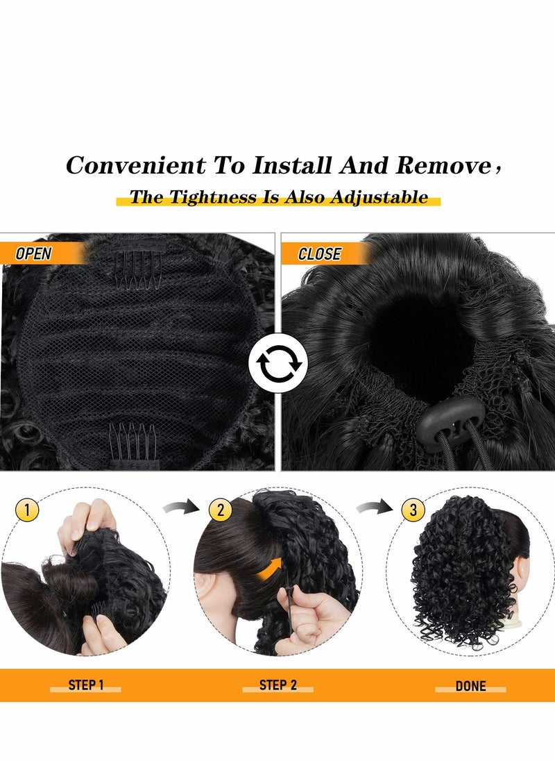 Excefore - Curly Ponytail Extension Drawstring Ponytails for Black Women Synthetic Hair Piece with 2 Clips on - Image 1