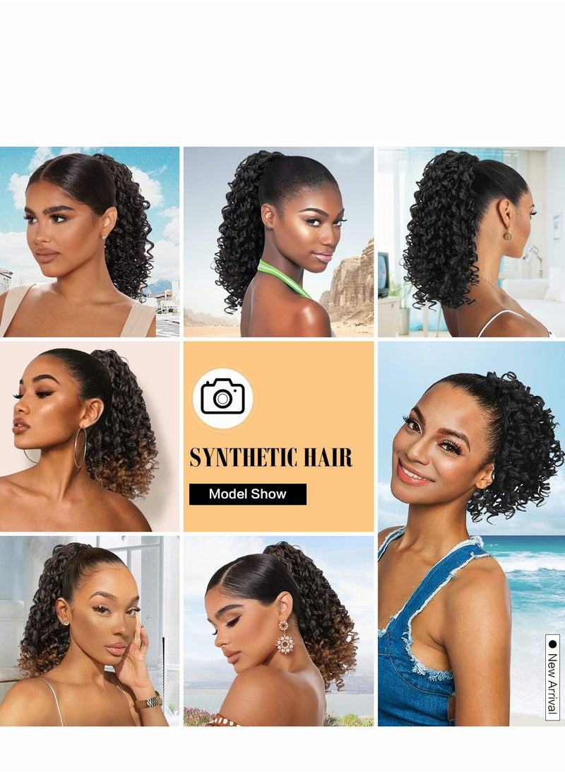 Excefore - Curly Ponytail Extension Drawstring Ponytails for Black Women Synthetic Hair Piece with 2 Clips on - Image 1