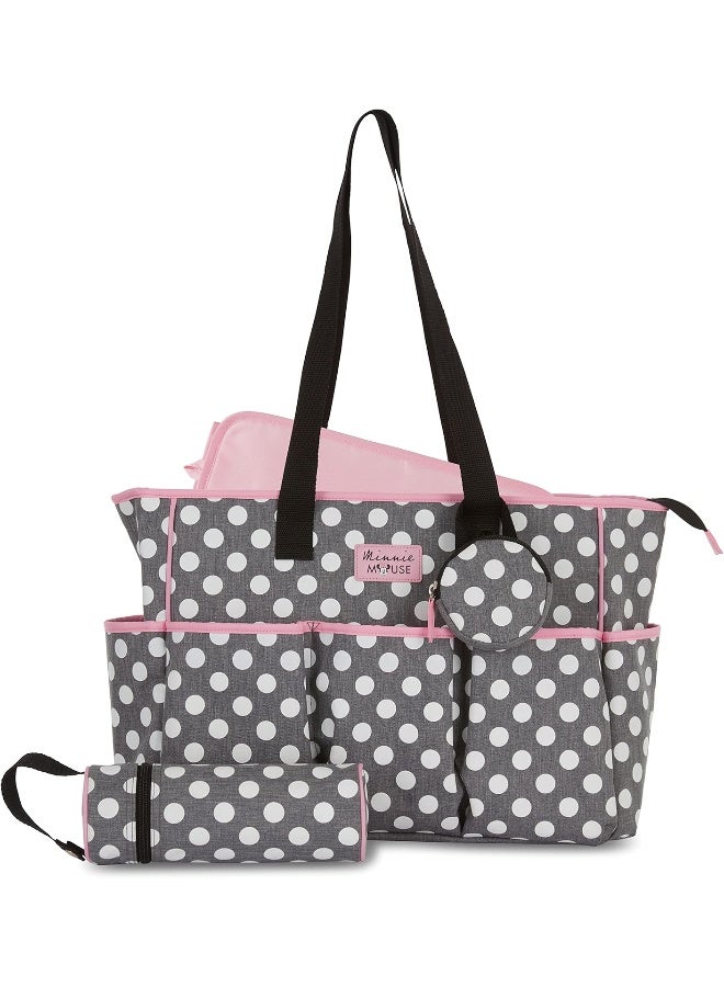 Disney Tote Diaper Bag and Changing Pad, Minnie Mouse Polka Dot Print, Large - Image 1