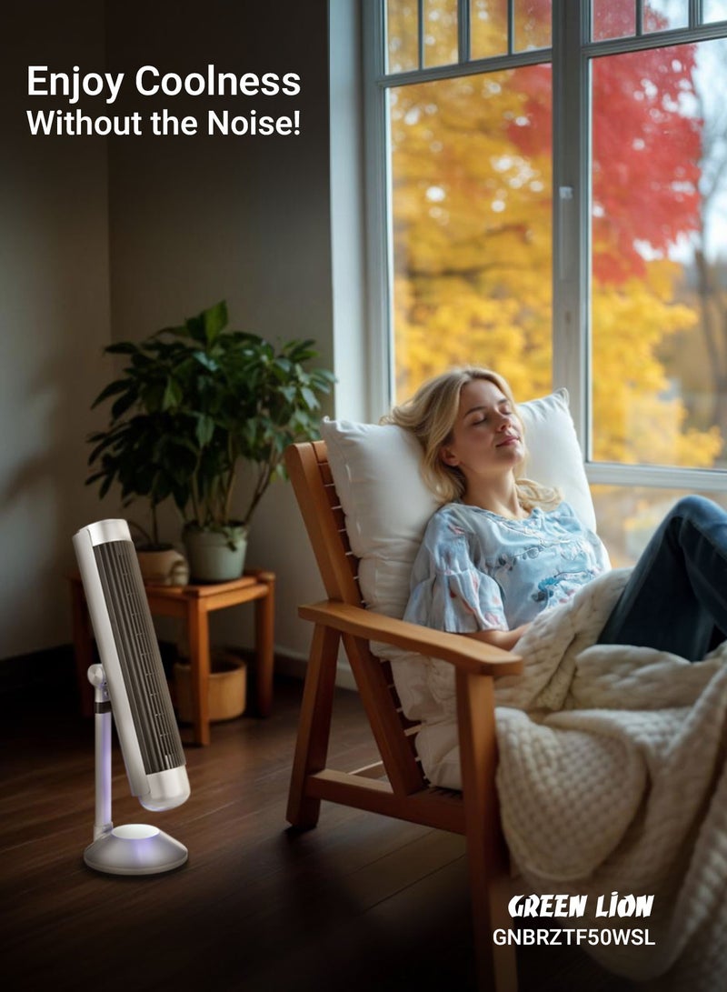 GREEN LION Breeze Tower Fan 50W with 5 Mode Light and 6 Speed Fan / 9H Timer / 175mm Adjustable Height / Strong ABS Material - Silver - Image 3