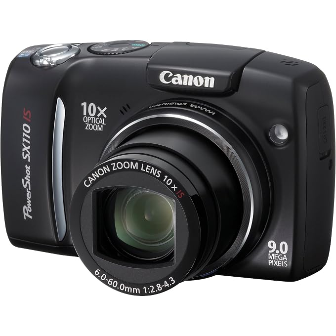 Canon Powershot SX110IS 9MP Digital Camera with 10x Optical Image Stabilized Zoom (Black) (Renewed) - Image 1