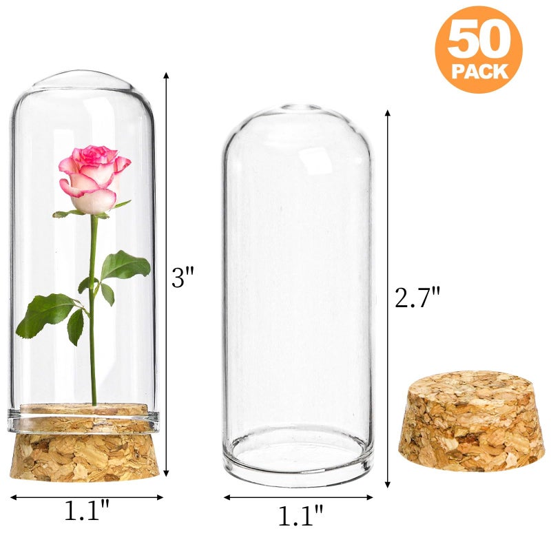Mezchi 50 Pack 40 ml Glass Cloche Dome, 3 Inch Small Glass Bottles with Cork Stoppers, Decoration Message Bottle Vial Cork for Candy, DIY Art Crafts, Wedding Party Favors - Image 2