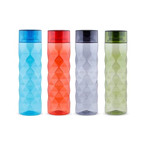 Sky Diamond Unbreakable PET Water Bottle,Set of 4,1000 ml,Multicolor - Image 1
