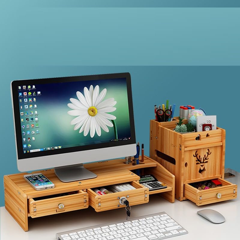 Ketumal Bamboo Monitor Stand Riser (Monitor Stand (Lock) 7 Box Deer) - Image 1