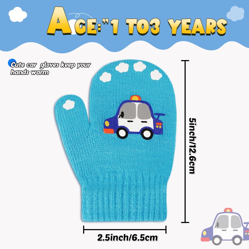 WAWSAM 3 Pairs Kids Knitted Mittens Toddler Winter Gloves Boys Full Finger Warm Mittens (3 Pairs-Car) - Image 2