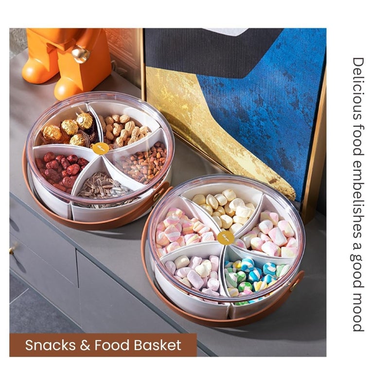 Ash & Roh Multi Compartment Snack Box with Carrying Handle, Portable Dry Food Organizer Tray for Candy, Nuts, Seeds, and More (Brown) - Image 5