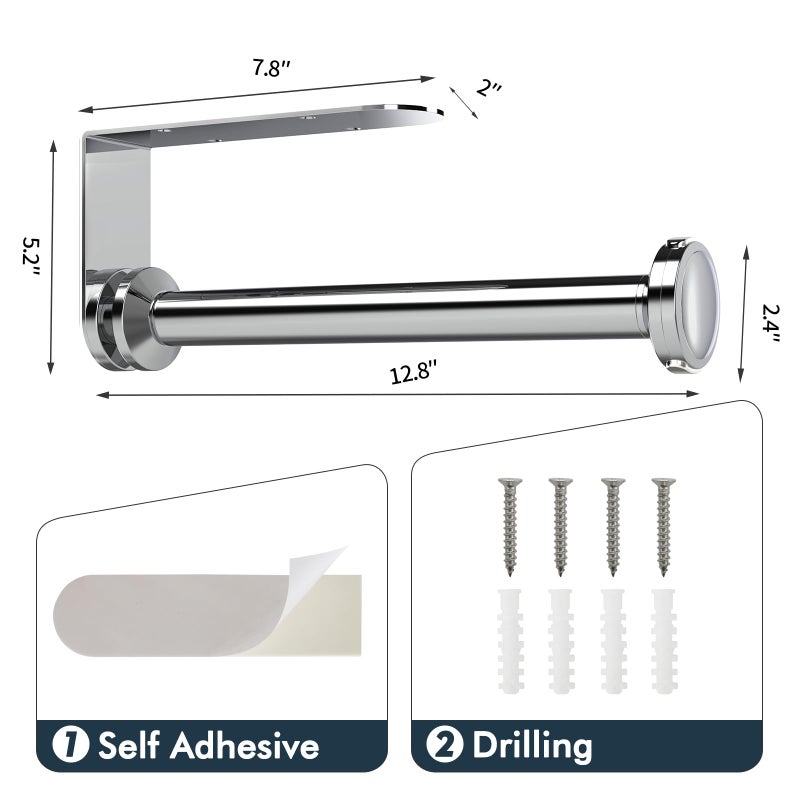 theaoo Paper Towel Holder Under Cabinet, One-Handed Tear Wall Mount Paper Towel Holder Dispenser with Damping Function for Kitchen Organization, Stainless Steel, Self-Adhesive or Drill mounting,Silver - Image 5