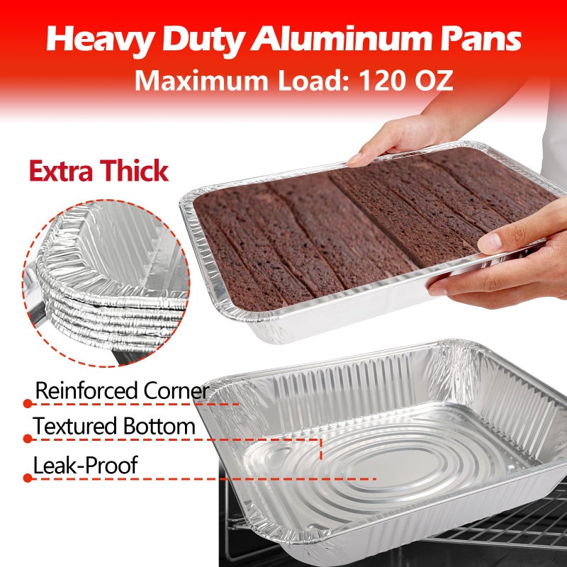 MAXTBEE 9x13 Aluminum Foil Pans with Lid, 20 Pack Disposable Trays Half Size Heavy Duty Tin Pans Deep Food Containers For Cooking, Meal Prep, Baking, Roasting, Chafing, Heating or Steam Table - Image 5