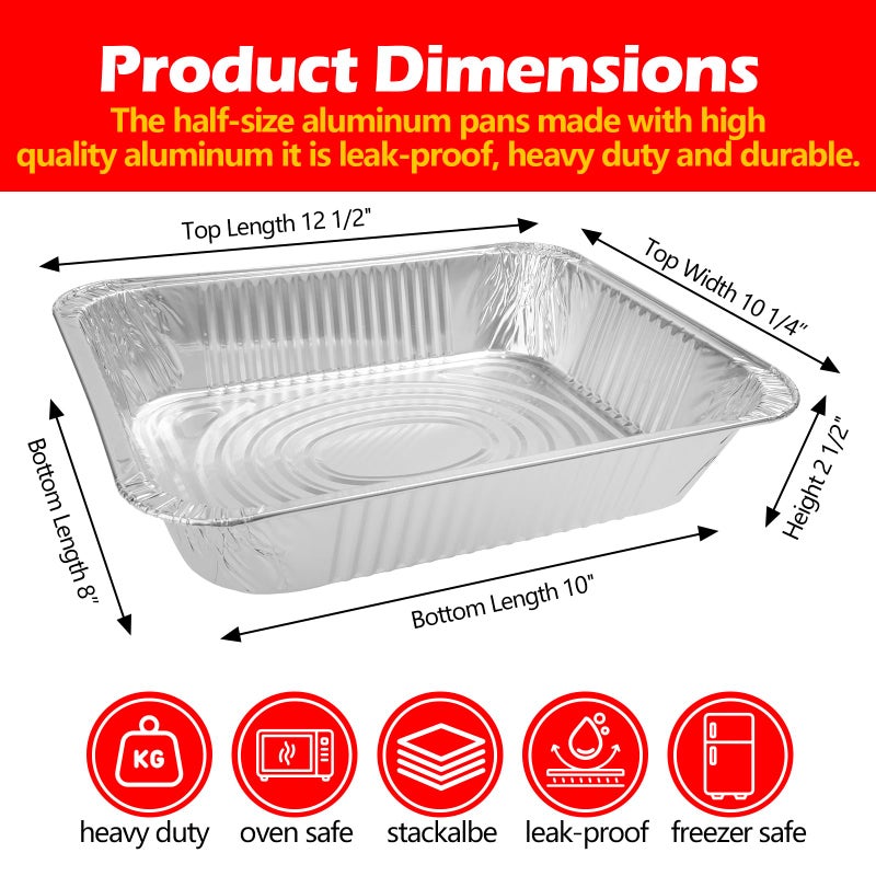 MAXTBEE 9x13 Aluminum Foil Pans with Lid, 20 Pack Disposable Trays Half Size Heavy Duty Tin Pans Deep Food Containers For Cooking, Meal Prep, Baking, Roasting, Chafing, Heating or Steam Table - Image 2