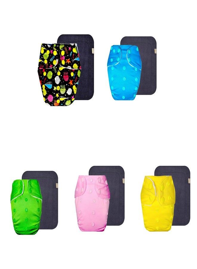 Dumbledo Premium Cloth Diaper with Black Insert (Pack of 5) | Dry Feel and Comfortable | Reusable & Washable | Easy to Clean | All-Day Wear | 3 Months - 3 Years | Unisex Baby - Image 1