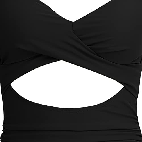 Eomenie Women's One Piece Swimsuits Tummy Control Cutout High Waisted Bathing Suit Wrap Tie Back 1 Piece Swimsuit Black - Image 5