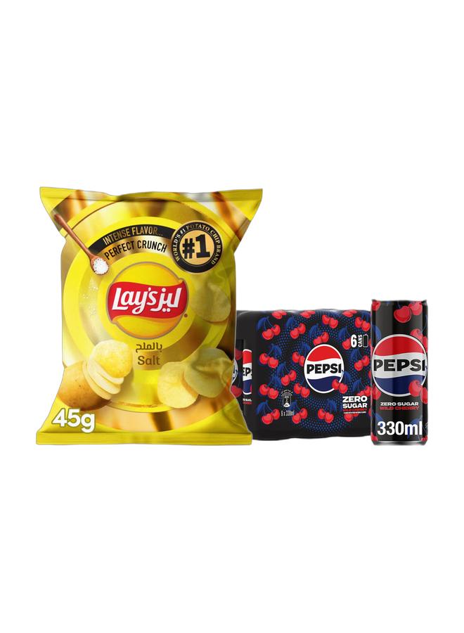 Pepsi Lay's Salt Potato Chips 45grams + Pepsi Zero Sugar Wild Cherry 6 x 330ml