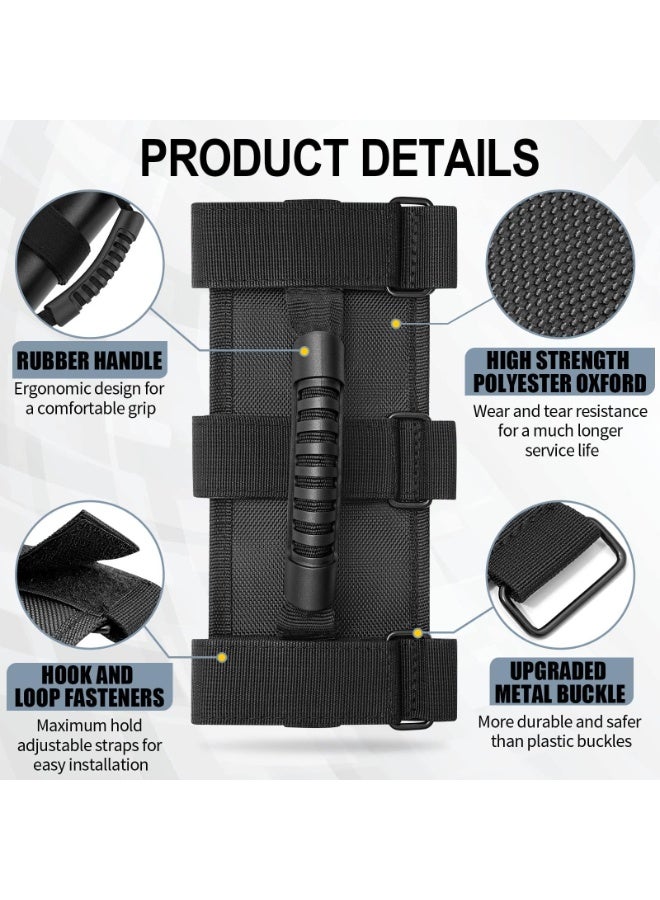 Roll Bar Grab Handles Compatible with Jeep Wrangler TJ YJ JK, Black 3-Strap Design, 2-3 Inch Bar Mount, 2 Pack - Image 4