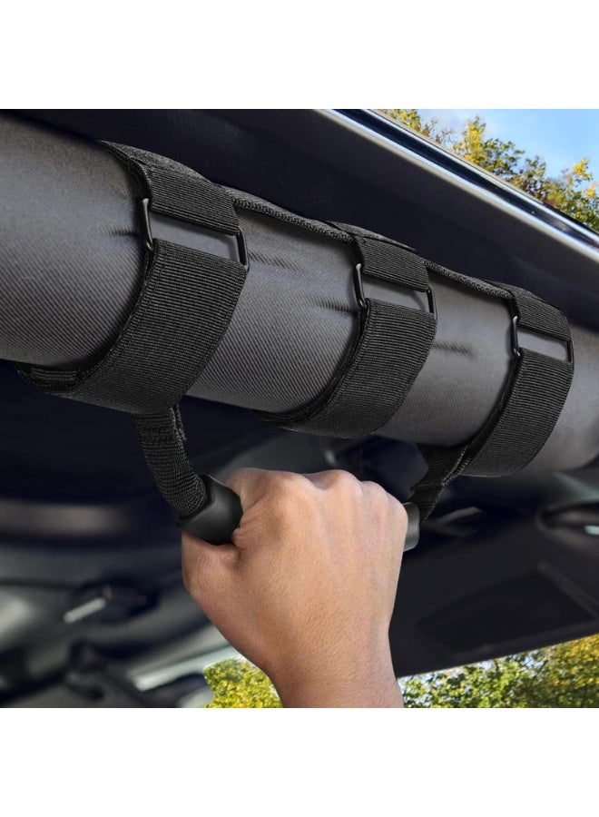 Roll Bar Grab Handles Compatible with Jeep Wrangler TJ YJ JK, Black 3-Strap Design, 2-3 Inch Bar Mount, 2 Pack - Image 2