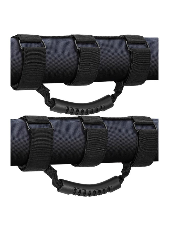 Roll Bar Grab Handles Compatible with Jeep Wrangler TJ YJ JK, Black 3-Strap Design, 2-3 Inch Bar Mount, 2 Pack - Image 1