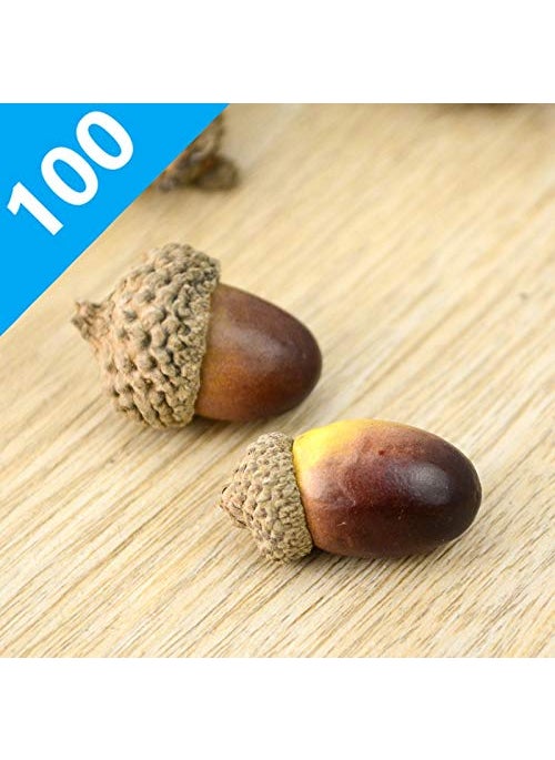 ONWON Onwon 100pcs Simulation Artificial Lifelike Small Acorn with Natural Acorn Cap for DIY Decoration Crafting Home House Kitchen Decor - Fake Fruit Props Acorns  - Image 4