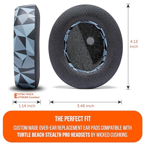 WC Freeze Stealth Pro - Cooling Gel Earpads for Turtle Beach Stealth Pro by Wicked Cushions - Boost Comfort, Durability, Thickness & Sound Isolation for Superior Gaming Sessions | Geo Grey - Image 5