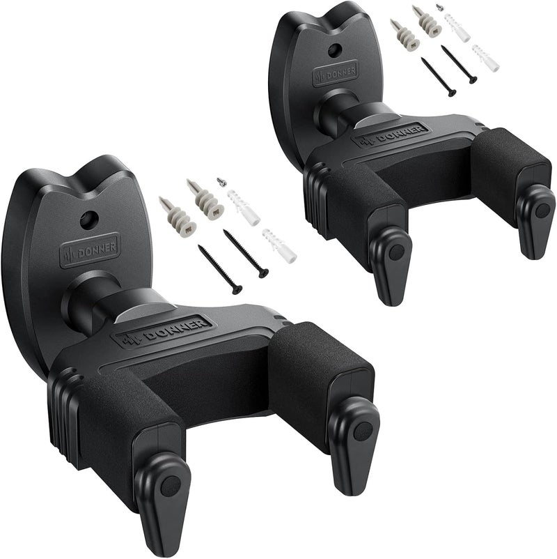 Donner Wall Mount Guitar Black Guitar Wall Mount Automatic Lock Guitar Holder Wall Guitar Hanger for Guitar Bass Banjo Mandolin Pack of 2 - Image 1