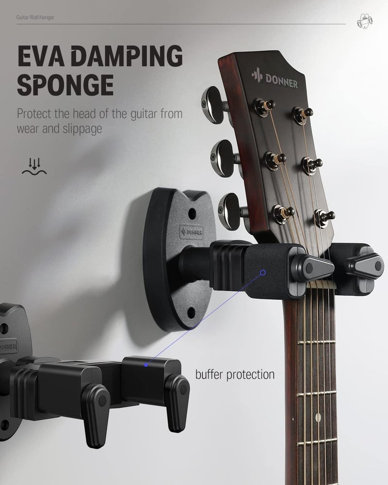 Donner Wall Mount Guitar Black Guitar Wall Mount Automatic Lock Guitar Holder Wall Guitar Hanger for Guitar Bass Banjo Mandolin Pack of 2 - Image 4