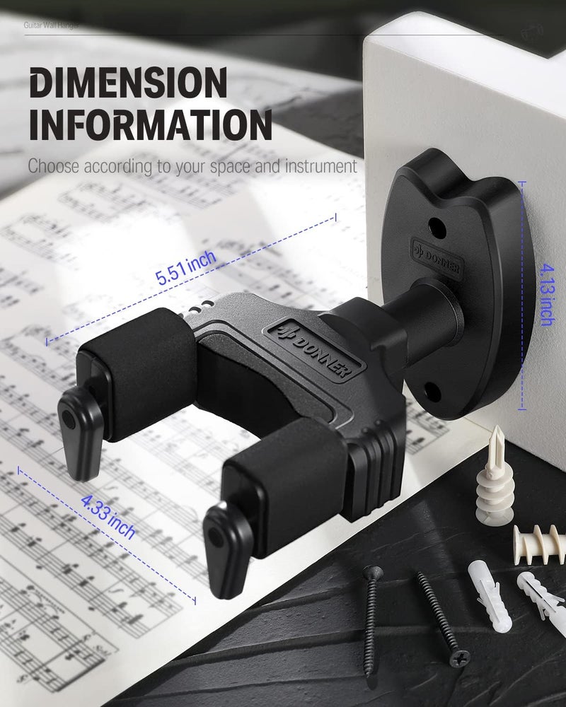 Donner Wall Mount Guitar Black Guitar Wall Mount Automatic Lock Guitar Holder Wall Guitar Hanger for Guitar Bass Banjo Mandolin Pack of 2 - Image 5