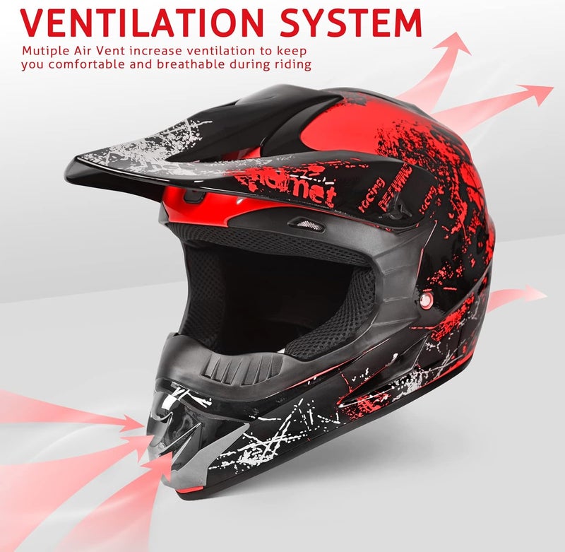 SanQing Unisex Motocross Helmet with Goggles and Gloves - DOT Approved - Image 2