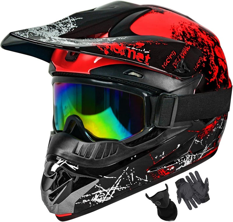 SanQing Unisex Motocross Helmet with Goggles and Gloves - DOT Approved - Image 1