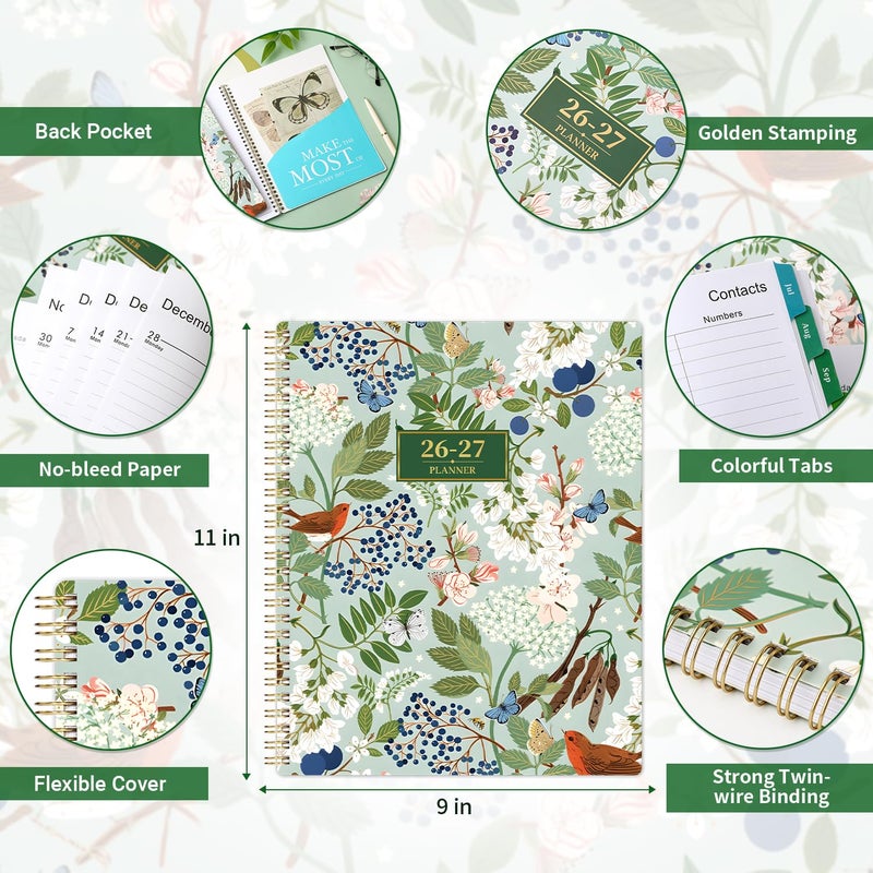 Vondafe Planner 2026-2027 - Academic Planner 26-27, July 2026 - June 2027, 9" x 11", 2026-2027 Planner Weekly and Monthly with Monthly Colorful Tabs + Storage Pocket + Spiral Bound - Floral - Image 4