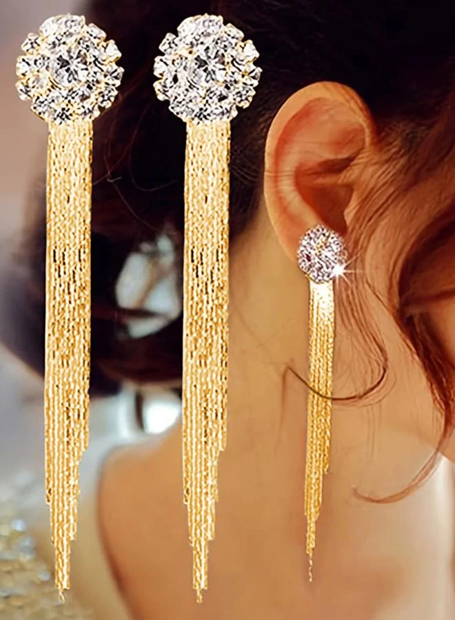 تايك تو Take Two Rhinestone with Tassel Drop Earrings