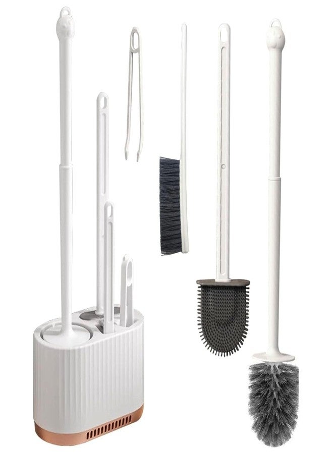 HIRNAYA Silicone Toilet Brush and Holder Set, Deep Cleaning Toilet Bowl Brush and Holder for Bathroom, Toilet Cleaning Brushes, Wall-Mounted or Floor Standing Bathroom Cleaning Brushes (4IN1 White) - Image 1
