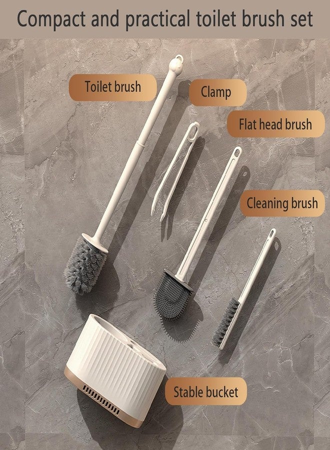 HIRNAYA Silicone Toilet Brush and Holder Set, Deep Cleaning Toilet Bowl Brush and Holder for Bathroom, Toilet Cleaning Brushes, Wall-Mounted or Floor Standing Bathroom Cleaning Brushes (4IN1 White) - Image 3