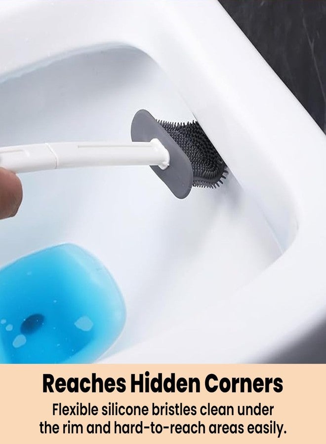 HIRNAYA Silicone Toilet Brush and Holder Set, Deep Cleaning Toilet Bowl Brush and Holder for Bathroom, Toilet Cleaning Brushes, Wall-Mounted or Floor Standing Bathroom Cleaning Brushes (4IN1 White) - Image 5