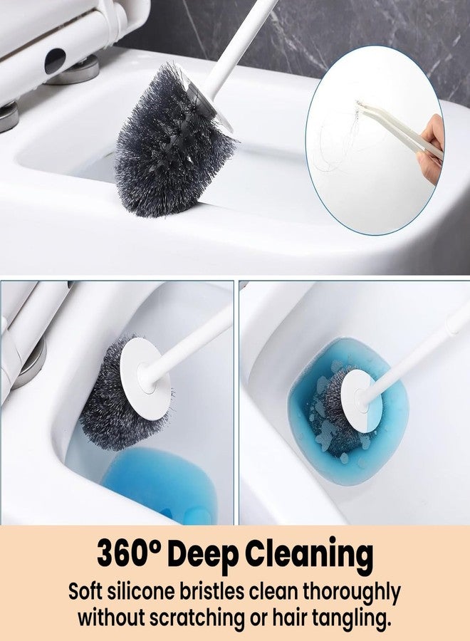 HIRNAYA Silicone Toilet Brush and Holder Set, Deep Cleaning Toilet Bowl Brush and Holder for Bathroom, Toilet Cleaning Brushes, Wall-Mounted or Floor Standing Bathroom Cleaning Brushes (4IN1 White) - Image 4