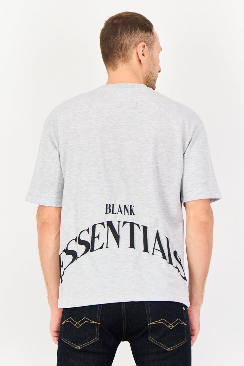 Blank Essentials Men Crew Neck Short Sleeve Brand Logo T-Shirt, Grey - Image 3