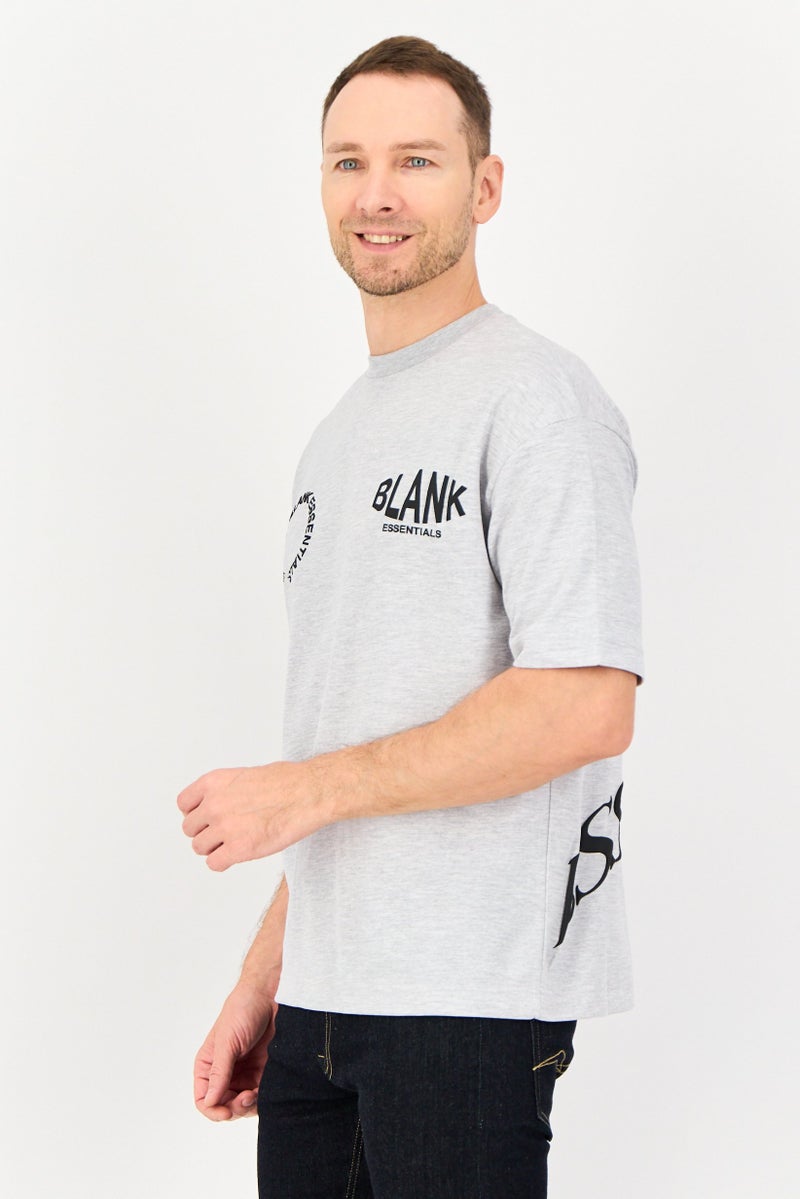 Blank Essentials Men Crew Neck Short Sleeve Brand Logo T-Shirt, Grey - Image 2
