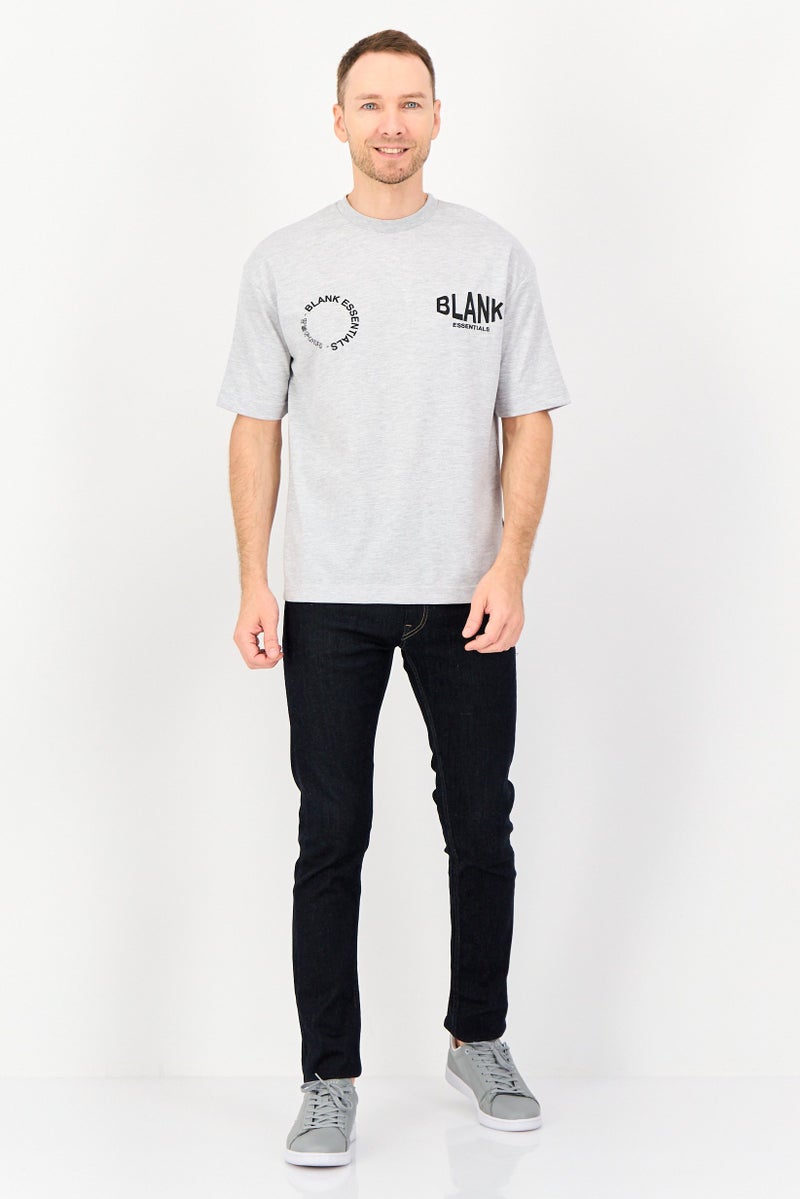 Blank Essentials Men Crew Neck Short Sleeve Brand Logo T-Shirt, Grey - Image 4