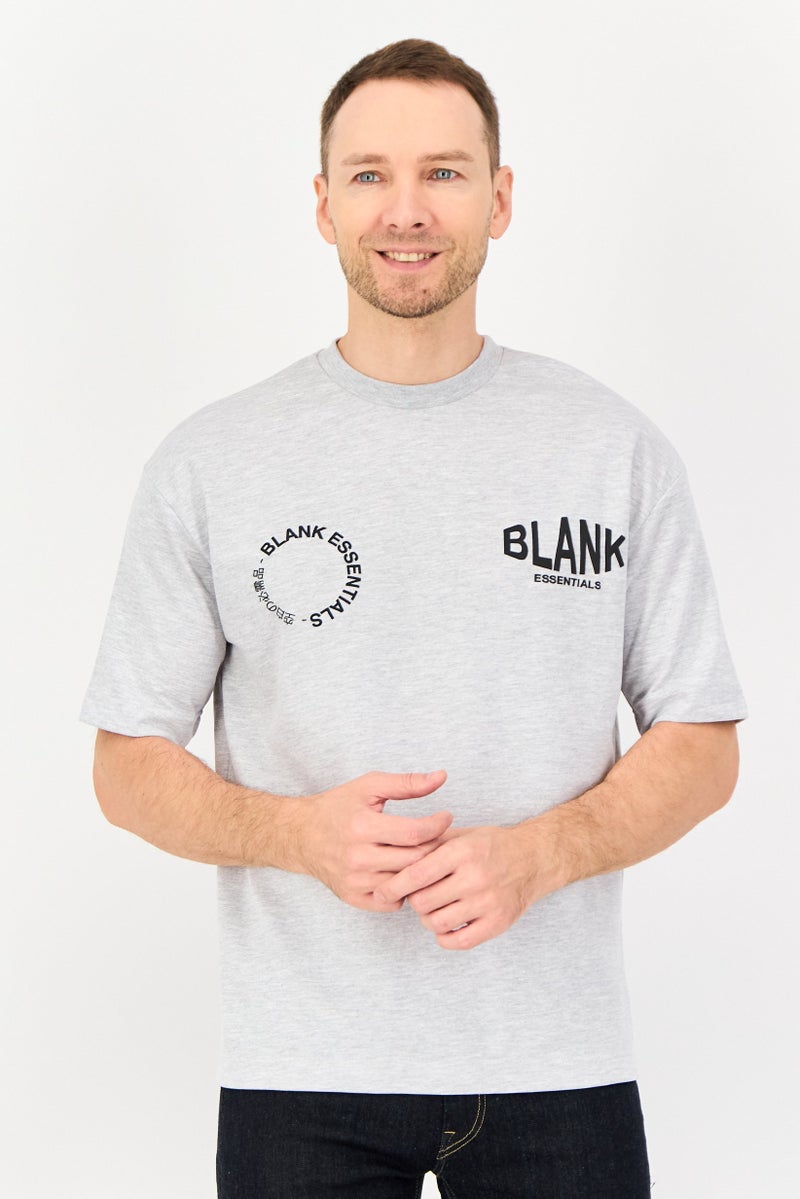Blank Essentials Men Crew Neck Short Sleeve Brand Logo T-Shirt, Grey - Image 1
