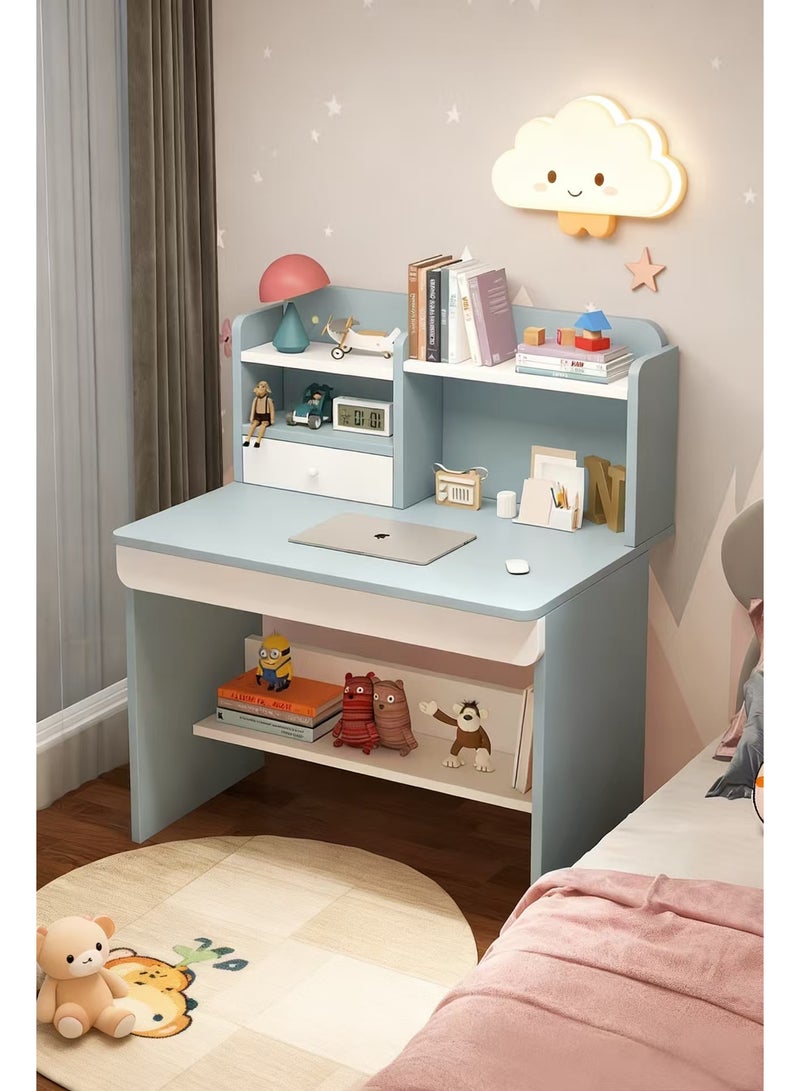 مكاتب الأطفال، طاولة دراسة للأطفال، مكتب متعدد الوظائف لأنشطة القراءة للأطفال، مع طبقات متعددة من أرفف الكتب ذات السعة الكبيرة، مناسبة للطلاب للكتابة والتعلم (أزرق، YN118) - Image 3