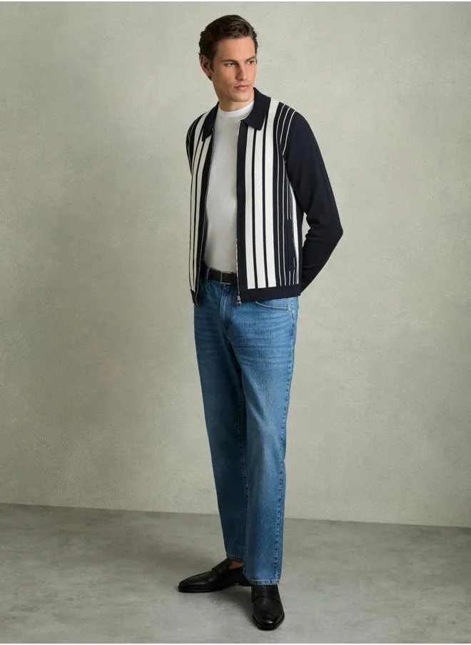 REISS Ls Zip Through Stripe Knitted Jacket