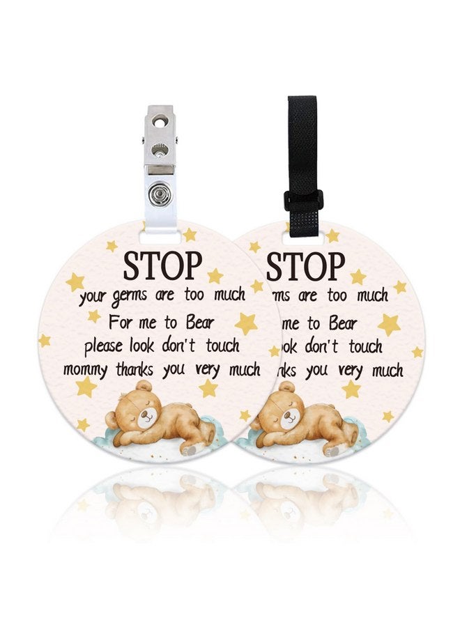 ORIGACH 2 Pack Bear Don't Touch or Kiss Baby Signs, Stop Do Not Touch Baby Car Seat Sign Stroller Tags with Hanging Strap and Clip, No Touching Baby Sign for Newborn Neutral Baby Preemie - Image 1