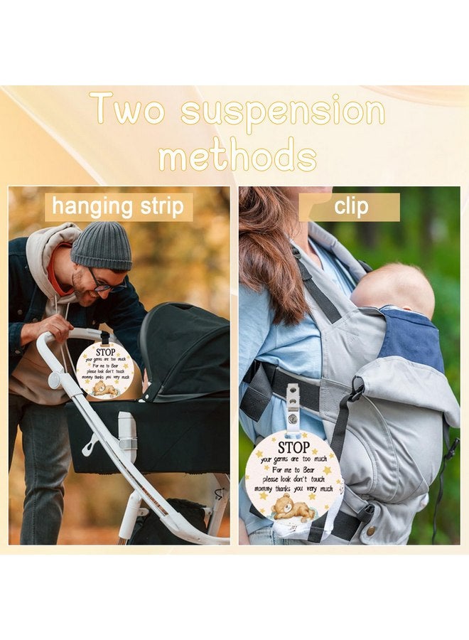 ORIGACH 2 Pack Bear Don't Touch or Kiss Baby Signs, Stop Do Not Touch Baby Car Seat Sign Stroller Tags with Hanging Strap and Clip, No Touching Baby Sign for Newborn Neutral Baby Preemie - Image 2