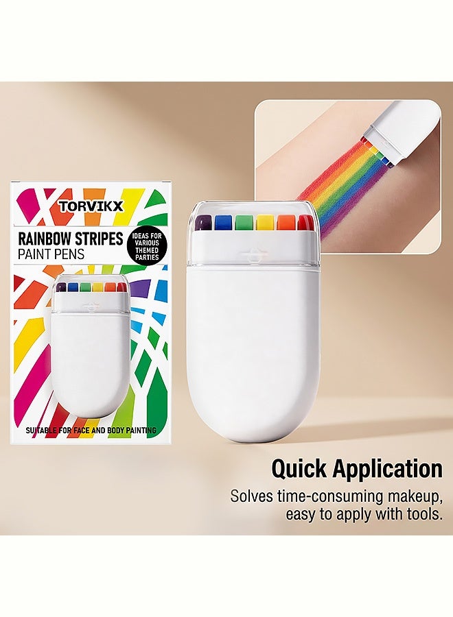 TORVIKX Rainbow Facial Painting Pen - Children's Face and Body Painting with Bright Stripes for Party Makeup, Convenient 1-piece Set - Image 3