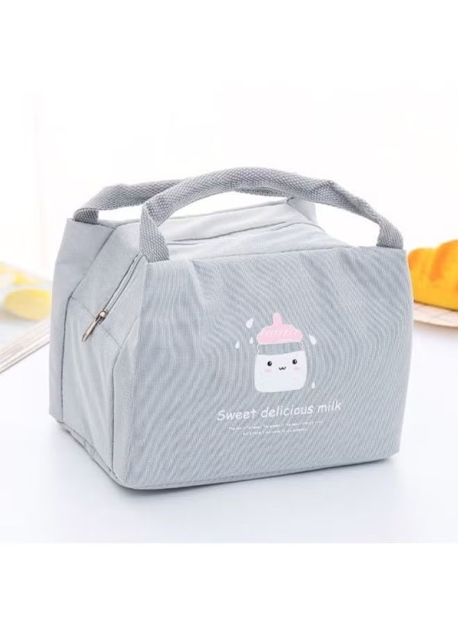 CYTHERIA Printed Insulated Thermal Lunch Bag Grey/White/Pink 21x17x15cm  - Image 1