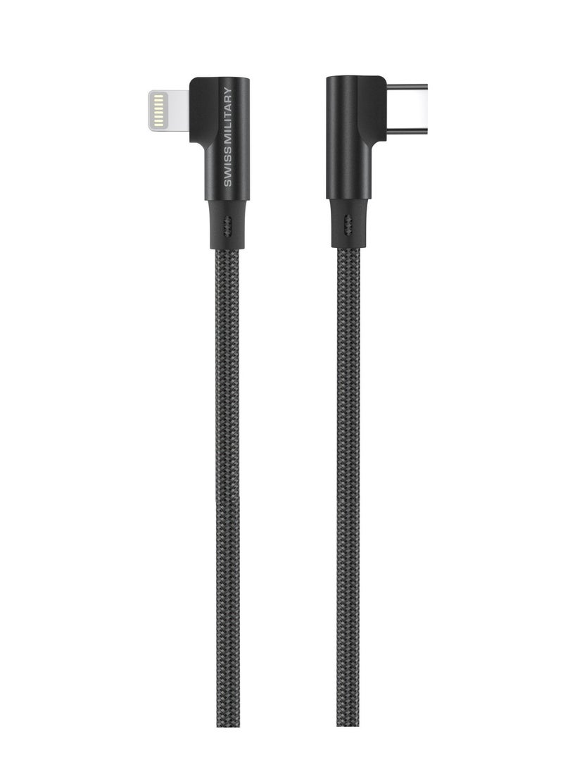 SWISS MILITARY - Type C to Lightning 2M Braided Cable Black - Image 1