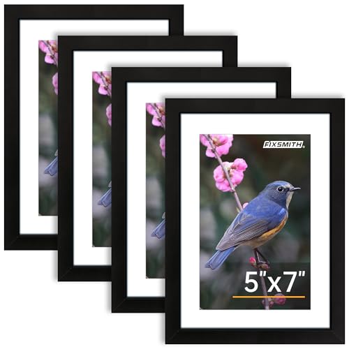 FIXSMITH 5x7 Picture Frame Set of 4, Photo Frame with HD Plexiglass, Display Pictures 4x6 with Mat or 5x7 Without Mat Multi Picture Frames Collage for Tabletop or Wall Display, Black - Image 1